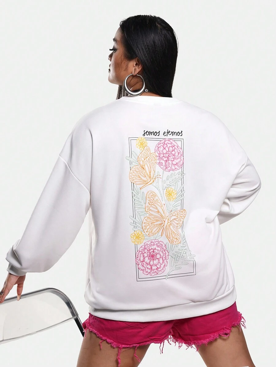 Cecilia Maafs Artist Day Of The Dead Women's Plus Size Long Crewneck Sweatshirt, For Holiday, Vacation, Spring, Festival, For Workout, Ibiza Fits, Western Wear