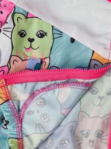 SHEIN Jaqueta casual solta com capuz e estampa de gato fofo em bloco de cores para meninas