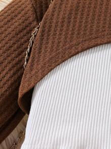 少女 3 件套：纯色上衣、长袖衬衫、格子裙 - 咖啡棕 - 查看 5