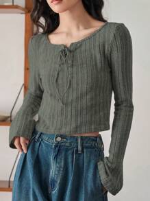 FRIFUL 女士春/秋季纯色长袖 T 恤夏季 - 綠色 - 查看 4