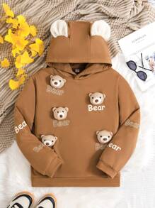 Teen Girls Cute Bear Decor Dropped Shoulder Sweatshirt For Autumn - Brown - View 1