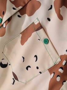 Manfinity EMRG Conjunto de manga corta y pantalón corto con estampado sencillo para hombre de talla grande