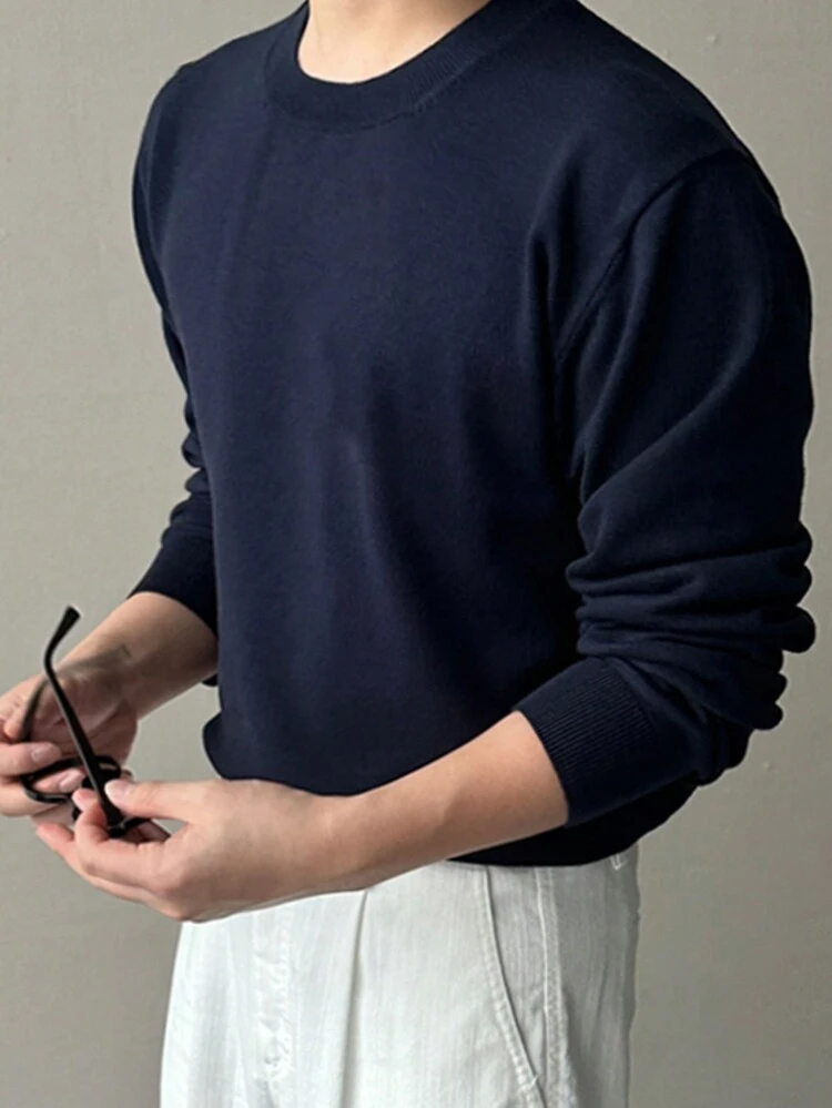 Men's Solid Color Round Neck Loose Long Sleeve Sweater, Autumn/Winter