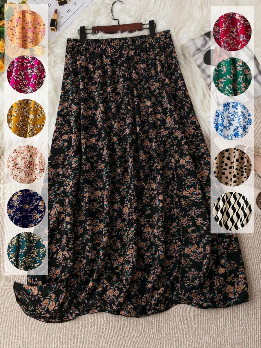 Franclia Plus Floral Print Skirt - Black - View 1