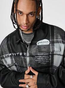 Manfinity NXTstreet Men's Loose Fit Digital Printed Long Sleeve Woven Shacket, For Fall Winter - Black - View 2