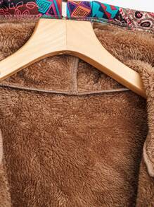 Plus Size Women's Geometric Pattern Thermal Lined Long Hooded Jacket For Fall/Winter Autumn - Multicolor - View 6