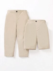 SHEIN Bộ 2 quần và quần short màu trơn cho bé trai - Màu be - Xem 6