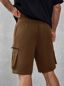 Manfinity Homme Men's Multi-Pocket Casual High Street Hiphop Lace-Up Cargo Shorts