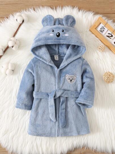 Baby Boy Cute Animal Print Hooded Flannel Robe, Autumn/Winter