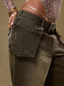 MUSERA Looped Hook On Pocket Detail Jeans, Spring 90's Y2k Summer Sexy Cute Vintage Western Vacation