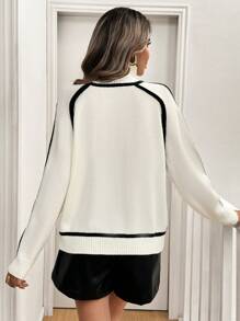 Calvaya Jersey holgado de cuello alto blanco, estilo francés de manga larga tipo campus, otoño/invierno