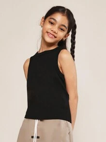 SUMWON Tween Girls 罗纹背心和尼龙工装短裤，配有硅胶徽章和弹力绳细节，2 件套 - 卡其色 - 查看 3