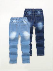 SHEIN Explorewe 2pcs/Set Tween Boy Casual Distressed Soft Denim Jeans Pants And Shirt Set, Spring Autumn, School, Campus, College Summer Holiday - Multicolor - View 2