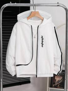 Tween Boys' Loose Casual Web Pattern Hooded Windbreaker - White - View 1