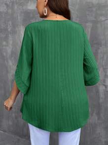 EMERY ROSE Blusa holgada y casual de manga 3/4, cuello redondo y unicolor para mujer de talla grande