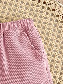 Cozy Pixies Quần dài màu trơn cạp chun co giãn thoải mái cho bé gái màu hồng - Bụi hồng - Xem 4