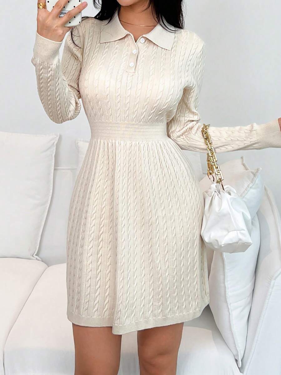 Chiquease Solid Color Twist Gathered Waist Knee Length Sheath Dress, Comfortable & Unique - Apricot - View 1