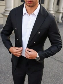 Manfinity Bizformal Áo khoác vest nam tay dài cài hai hàng khuy - màu đen - Xem 3