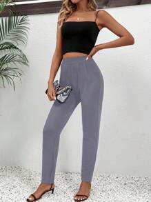 SHEIN LUNE Women Plain Simple Pocket Casual Pants