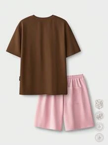 Manfinity VCAY Bộ áo thun tay ngắn cổ tròn vừa vặn cho nam có in đồ họa tiếng Anh, thích hợp cho mùa hè, tựu trường - Nhiều màu - Xem 2