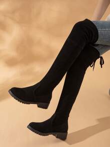 Spring/Autumn Teen Girls' Black Over-The-Knee High Boots, Chunky Heel Boots - Black - View 3