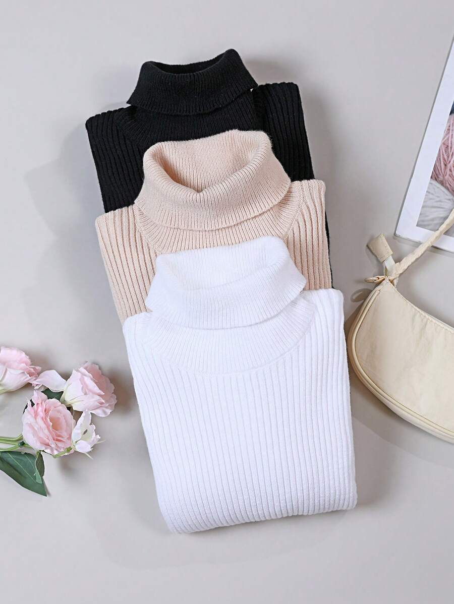 Sparklyn 3pcs/Set Tween Girl High Neck Pullover Sweatshirt Suits For Spring, Summer And Autumn, Suitable For School, Casual, Home, Travel, Party, Street Wear - Multicolor - View 1