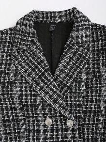 Sweetra 女士双排扣长袖连衣裙粗花呢女装 - 黑色 - 查看 3