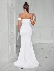 Elisanya Sweetheart Off-Shoulder Elegant Corset Bodycon Long Prom Dress With High Slit For Cocktail Party, Ball And Homecoming White Semi Formal Wedding Guest Dress, For Birthday, Graduation, Dinner