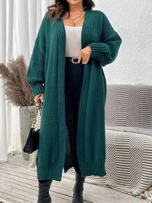 Calvaya Plus Size Women's Solid Color Casual Long Sleeve Cardigan - Dark Green - View 1