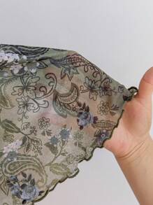 Soleia 女士蝴蝶结带印花喇叭袖超长短款上衣，适合海滩乡村音乐节度假 - 彩色 - 查看 8