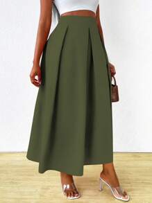 SHEIN Clasi Falda plisada y acampanada de cintura alta para mujer, conjunto de vestir de verano maxi