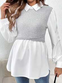 SHEIN Conjunto de maternidad de unicolor de parches de manga larga, sencillo para la lactancia, uso diario casual