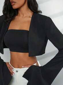 SHEIN Unity Cropped Slit Sleeve Jacket - Black - View 2