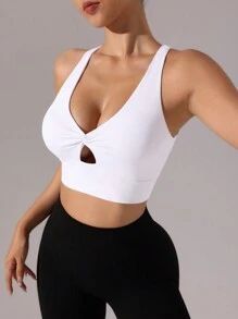 Easithlete Women's Twist Back Racerback Sports Bra - White - View 5