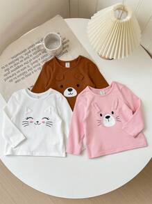 SHEIN LMoss Kids Set de 3 piezas LMoss de jersey de manga larga con patrón de dibujos animados lindo para bebé niña en otoño/invierno