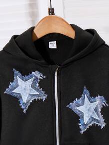 SHEIN 青少年男孩星星印花休閒連帽衛衣，可單獨購買，適合兄弟姊妹搭配穿著（2件裝）秋季 - 黑色 - 查看 7