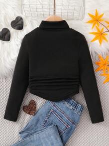 SHEIN Babygirl 可爱休闲百搭黑色高领长袖针织上衣 - 黑色 - 查看 10