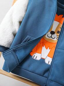 Buy 2 Get 1 Free 3pcs/Set Young Boys Casual Collegiate Comfortable And Fashionable Simple Practical Versatile Tiger Graphic Fleece Hooded Vest, Crew Neck Sweatshirt And Pants Suits, Young Boy Back To School Outfits, Ideal For Daily Wear, School, Outings And Sports In Autumn/Winter - Blue - View 4