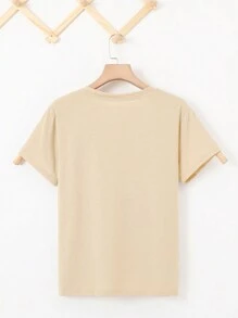 INAWLY Letter & Cartoon Graphic Round Neck Short Sleeve Tee - Apricot - View 2