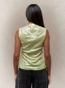 MISSGUIDED Áo ba lỗ cổ lọ đính sequin Rave Luxury sang trọng lấp lánh tiệc tùng ngày lễ theo chủ đề Ireland Áo cánh ngày lễ thánh Patrick - màu xanh lá - Xem 2