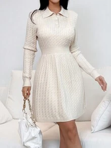 Chiquease Solid Color Twist Gathered Waist Knee Length Sheath Dress, Comfortable & Unique - Apricot - View 8