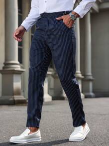 Manfinity Mode Men's Button Belt Loop Straight Suit Casual Business DressPants - Black - View 6