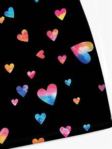 Abito midi semplice e casual con stampa di cuori in acquerello, design a cartone animato, adatto per ballo, cena, ragazze giovani, idoneo per l'estate - Multicolore - Visualizzare 4