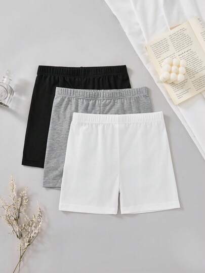 SHEIN 3 piezas/paquete Shorts deportivos simples y cómodos para niñas preadolescentes