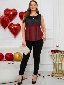 EMERY ROSE 情人节渐变色大码夏季女士圆形纽扣背心 - 酒紅色 - 查看 3