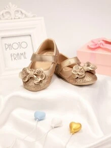 时尚女婴闪光蝴蝶结装饰派对风格平底鞋