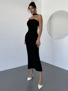 Firerie Đầm nơ thắt lưng tương phản hở lưng màu lãng mạn thanh lịch cho nữ Phong cách gợi cảm và thanh lịch, Đầm nơ, Đầm bó sát màu đen cho các bữa tiệc, ngày lễ, Đầm hở lưng hình cánh bướm, Đầm trở lại trường, Trang phục sinh nhật và hẹn hò lãng mạn cho phụ nữ Quần áo cổ điển Váy giáo viên, Đầm yếm không tay nơ thanh lịch cho nữ Ôm vừa vặn dài màu đen và trắng, Đầm dài hai dây trơn cho nữ, Trang phục mùa xuân/hè, tiệc tùng/hộp đêm - Đen và trắng - Xem 5