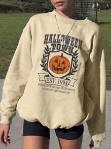 INAWLY Women's Halloween Print Crew Neck Long Sleeve Long Sweatshirt