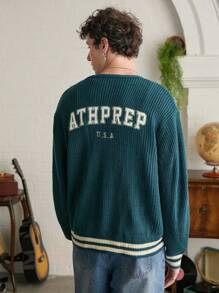 Manfinity Hypemode Herren lässige Strickjacke in Loose Fit mit Buchstabenmuster, Herbst/Winter