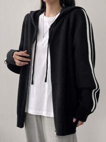 DAZY Áo len cardigan đan có khóa kéo cho nữ - màu đen - Xem 2